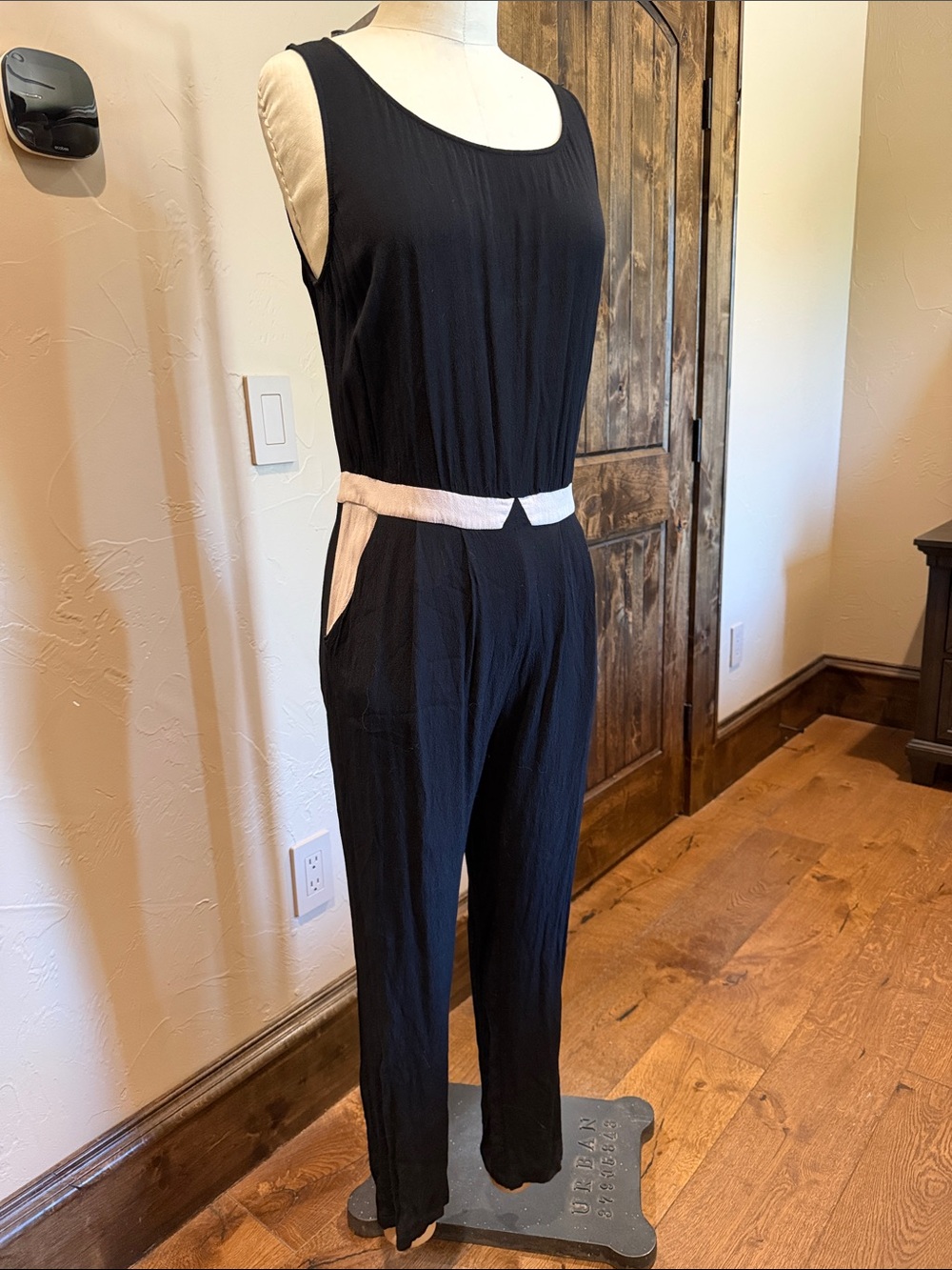 Ladakh Black Sleeveless Jumpsuit with Cream Contrast Detail